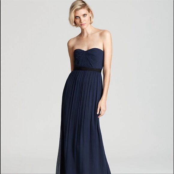 BCBGMaxAzria Amber Silk Strapless Maxi Dress in Navy - Picture 1 of 13